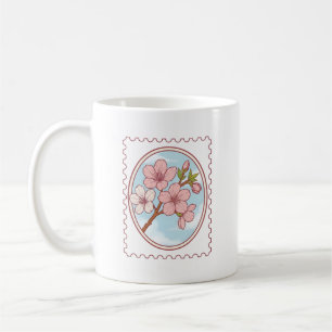 Taza De Café Ilustración de sello postal de flor de cerezo