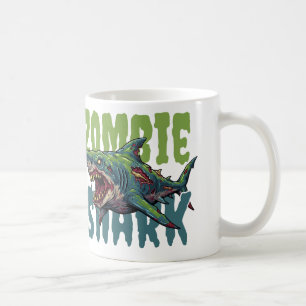 Taza De Café Ilustracion de tiburón Zombie con miedo enojado