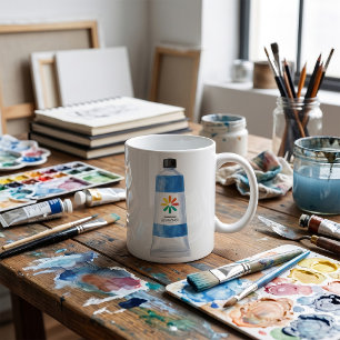 Taza De Café Ilustración de tubo de pintura azul acuarela