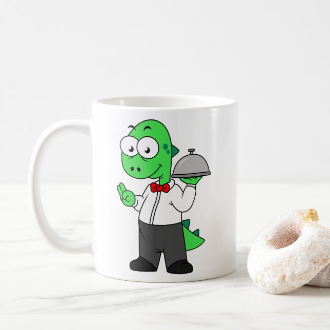Taza De Café Ilustracion De Un Agujero De Comida Tirrannosaurus (Con donut)