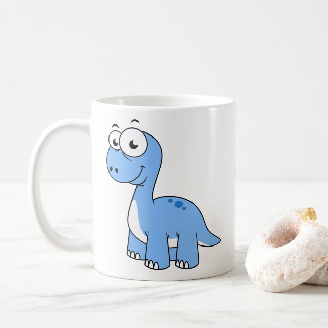 Taza De Café Ilustracion De Un Brontosauro. (Con donut)