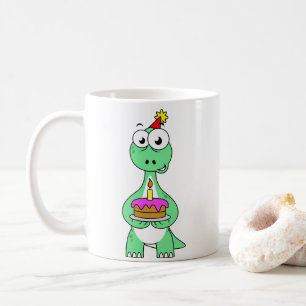 Taza De Café Ilustracion De Un Brontosauro Con Pastel De Cumple