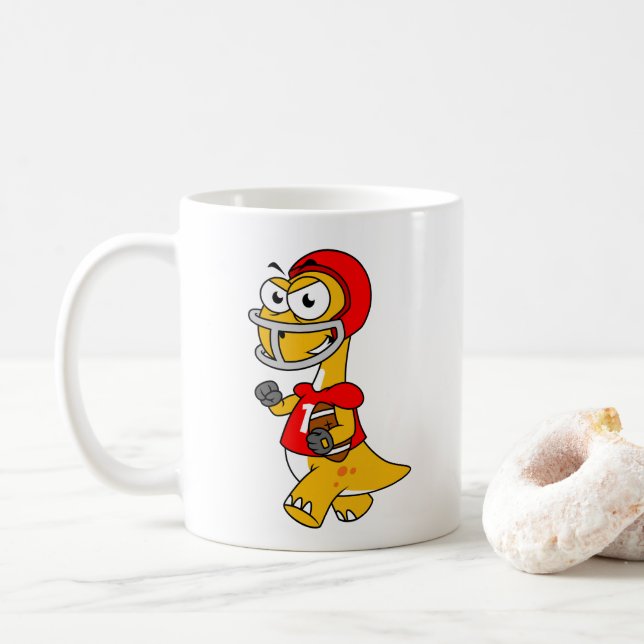 Taza De Café Ilustracion De Un Brontosauro Jugando Fútbol. (Con donut)