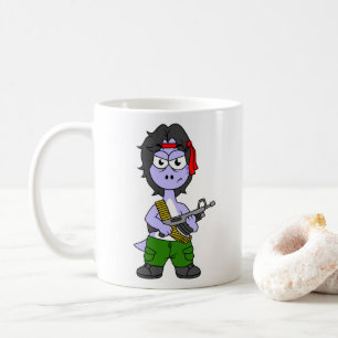 Taza De Café Ilustracion De Un Brontosauro Vestido Como Rambo.