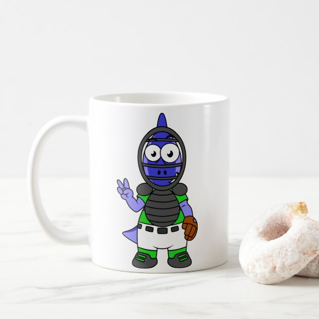 Taza De Café Ilustracion De Un Catcher De Béisbol Parasauroloph (Con donut)