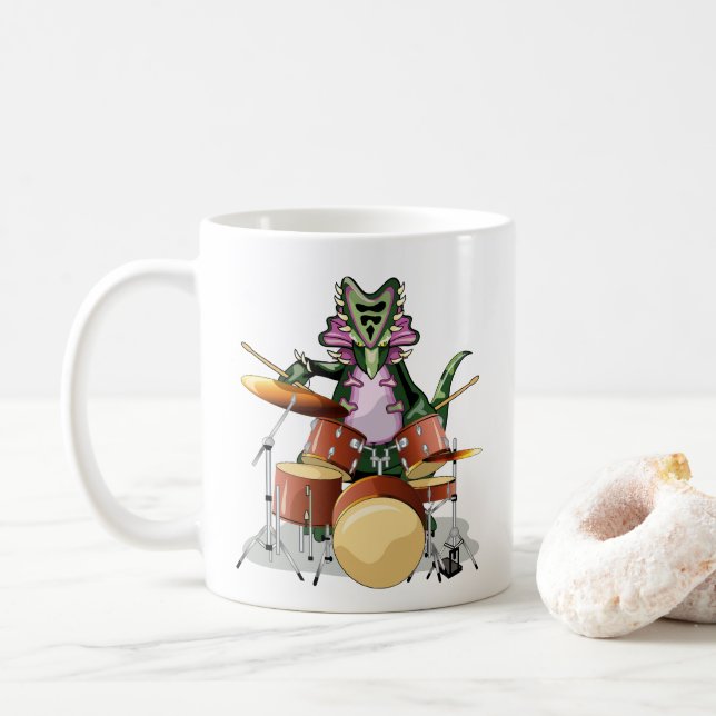 Taza De Café Ilustracion De Un Chasmosaurio Tocando Los Tambore (Con donut)