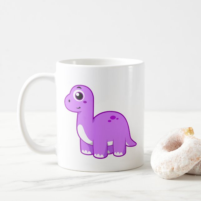 Taza De Café Ilustracion De Un Dinosaurio Brontosauro. (Con donut)