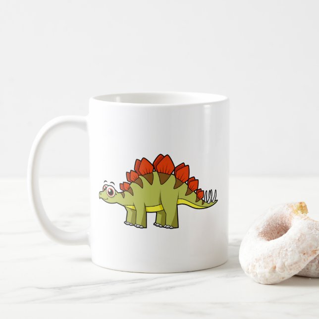 Taza De Café Ilustracion De Un Dinosaurio Estegosaurio. (Con donut)
