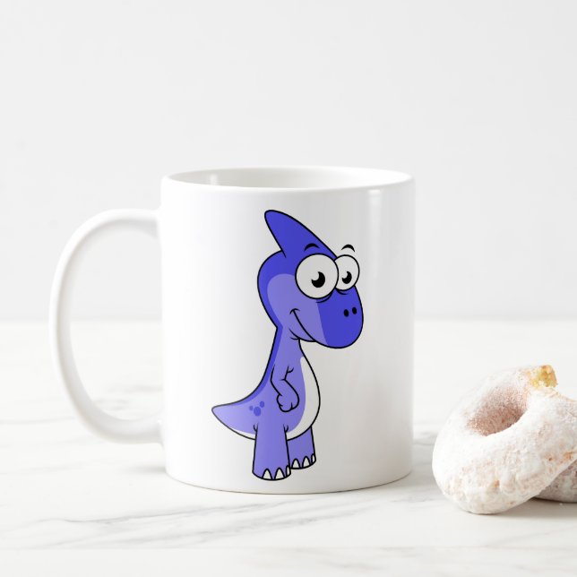 Taza De Café Ilustracion De Un Dinosaurio Parasaurolophus. 2 (Con donut)