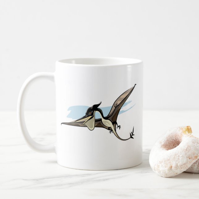 Taza De Café Ilustracion De Un Dinosaurio Pteranodon. (Con donut)