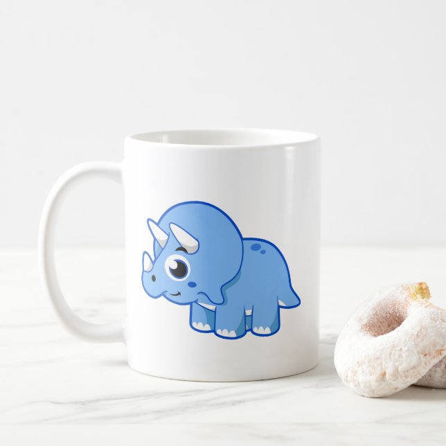 Taza De Café Ilustracion De Un Dinosaurio Triceratops. (Con donut)
