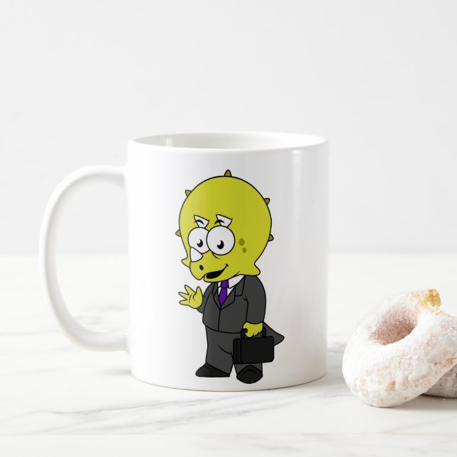 Taza De Café Ilustracion De Un Empresario De Triceratops. (Con donut)