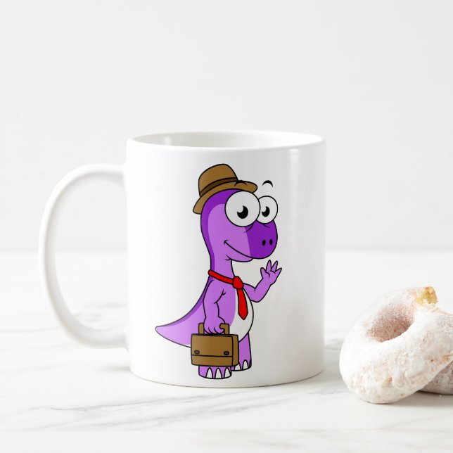 Taza De Café Ilustracion De Un Empresario Pachycephalosaurio. (Con donut)