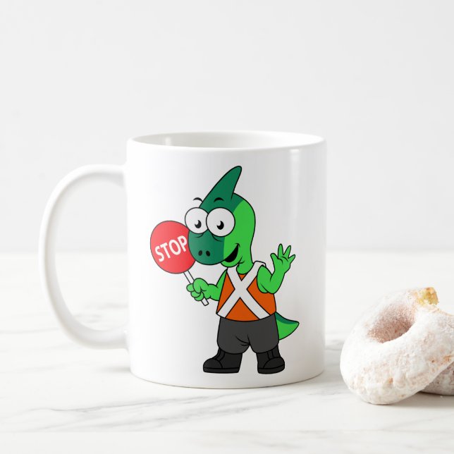 Taza De Café Ilustracion De Un Encargado Del Tráfico De Parasau (Con donut)