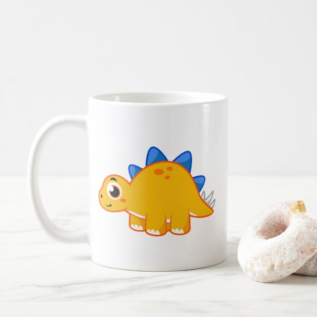 Taza De Café Ilustracion De Un Estegosaurio. (Con donut)