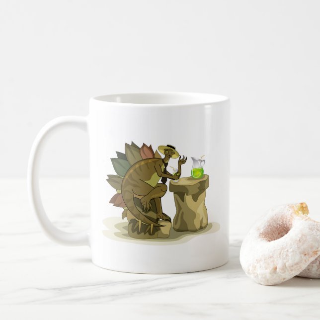 Taza De Café Ilustracion De Un Estegosaurio Que Bebe Una Bebida (Con donut)