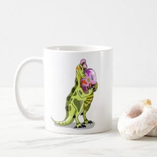 Taza De Café Ilustracion De Un Lambeosaurio Que Lleva Un Huevo.