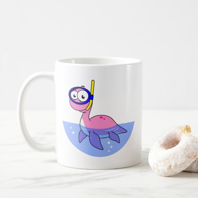 Taza De Café Ilustracion De Un Monstruo De Buceo De Loch Ness. (Con donut)