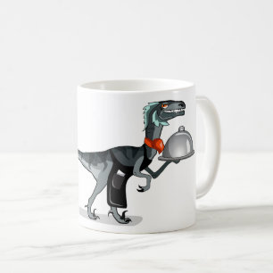 Taza De Café Ilustracion De Un Mozo De Comida Raptor.