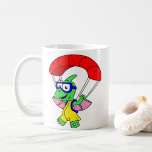 Taza De Café Ilustracion De Un Paracaidismo Pterodáctilo.