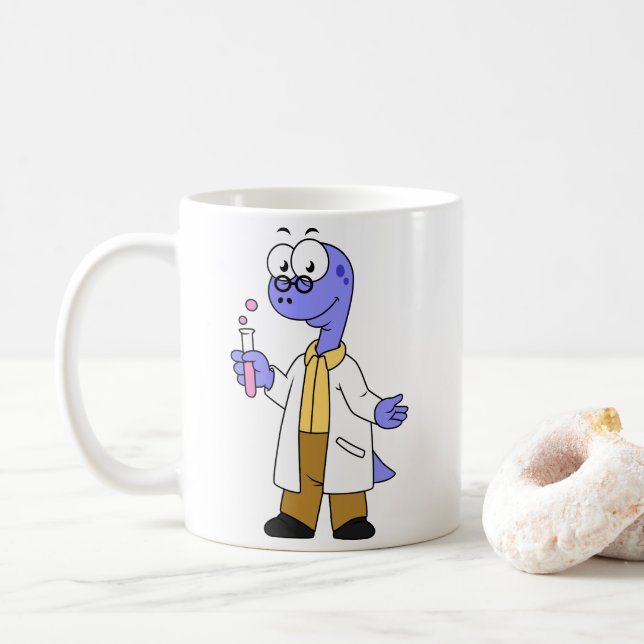 Taza De Café Ilustracion De Un Químico Brontosauro. (Con donut)
