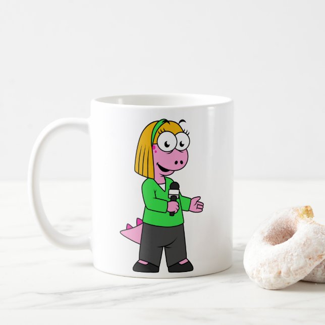 Taza De Café Ilustracion De Un Reportero De Allosaurus News. (Con donut)
