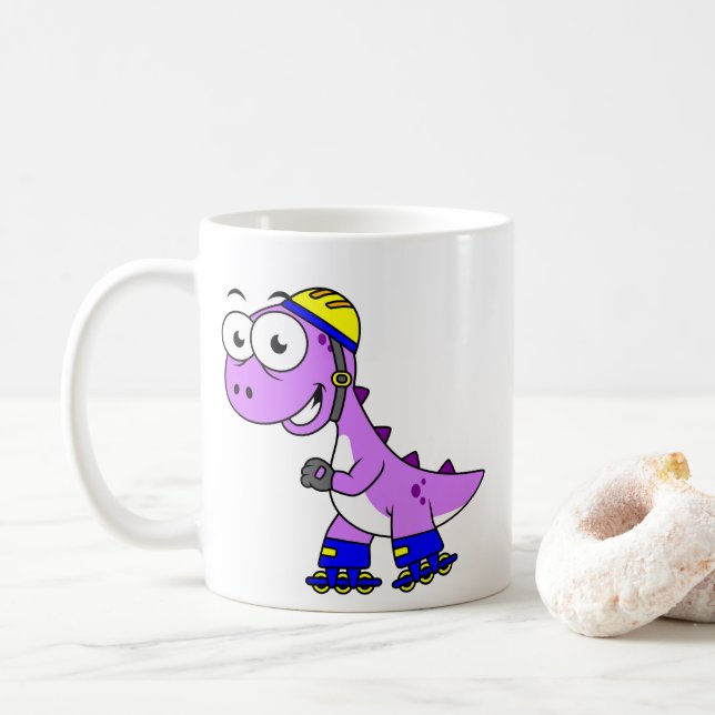 Taza De Café Ilustracion De Un Rex Tirrannosaurus. (Con donut)