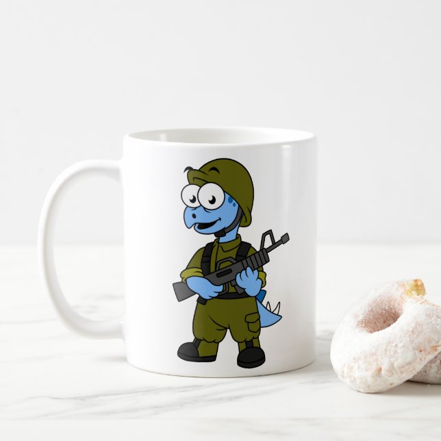 Taza De Café Ilustracion De Un Soldado Estegosaurio. (Con donut)