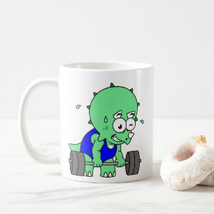 Taza De Café Ilustracion De Un Triceratops Levantando Pesos.