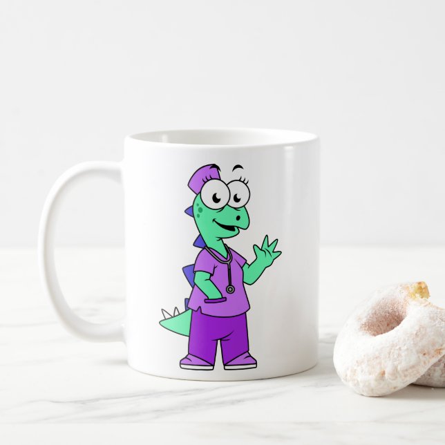 Taza De Café Ilustracion De Una Enfermera Estegosauria. (Con donut)