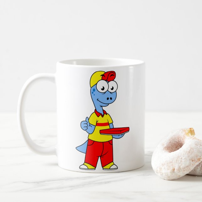 Taza De Café Ilustracion De Una Persona Que Entrega El Brontosa (Con donut)