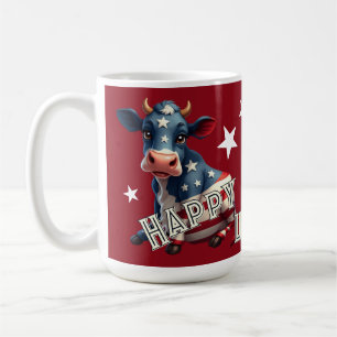 Taza De Café Ilustración de vaca con bandera estadounidense pat
