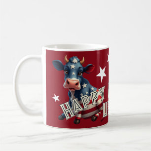 Taza De Café Ilustración de vaca con bandera estadounidense pat