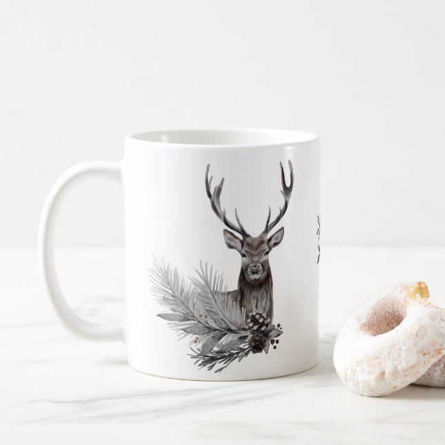 Taza De Café Ilustracion de venado ruso personalizado (Con donut)