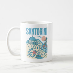 Taza De Café Ilustración de viaje minimalista de Santorini Grec