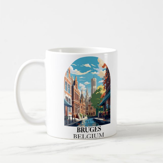 Taza De Café Ilustracion de viajes Bruges Belgium (Izquierda)