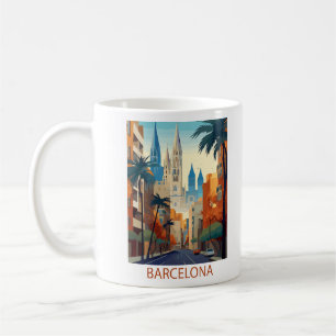 Taza De Café Ilustracion de Viajes Vintage de Retro Barcelona