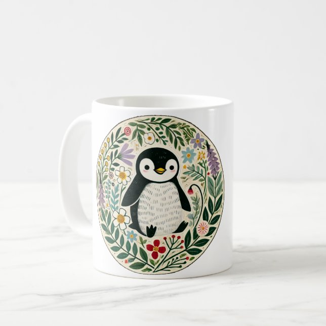 Taza De Café Ilustracion de Wildflower Penguin Lovers (Anverso izquierdo)