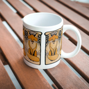 Taza De Café Ilustración de zorros Art Nouveau   Vida silvestre