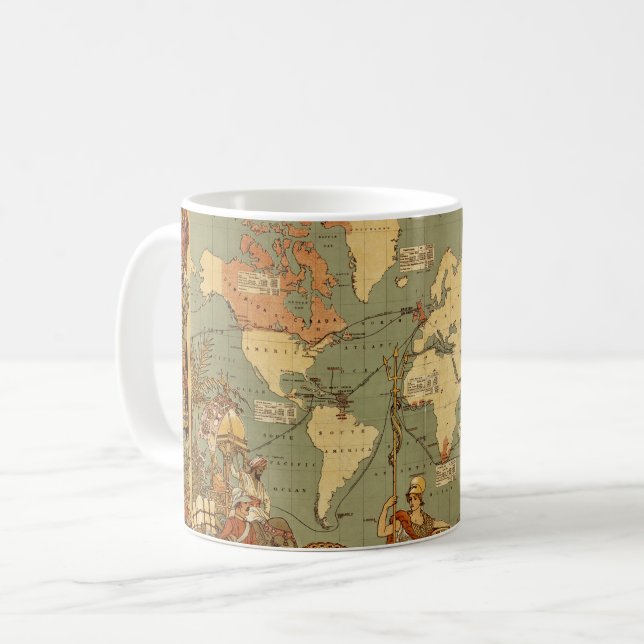 Taza De Café Ilustración del Mapa Mundial Antiguo de 1886 (Anverso izquierdo)