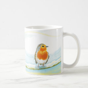 Taza De Café Ilustracion del paisaje invernal blanco con Robin