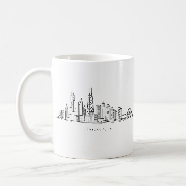 Taza De Café Ilustración del paisaje urbano de Chicago IL (Izquierda)