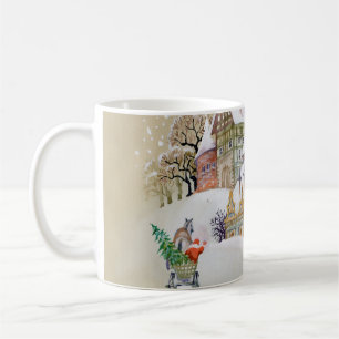 Taza De Café Ilustracion dibujado a mano con paisaje invernal y