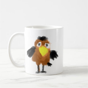 Taza De Café Ilustración Digital de Pájaro Marrón Caprichoso y 