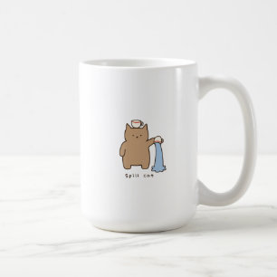 Taza De Café Ilustración divertida de gato kawaii marrón derram