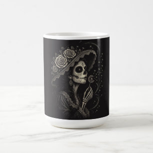 Taza De Café Ilustración elegante de La Catrina floral