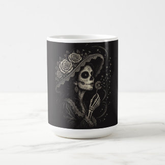 Taza De Café Ilustración elegante de La Catrina floral