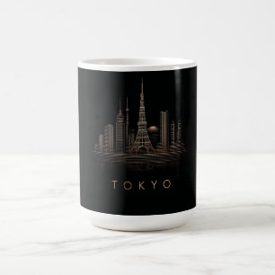 Taza De Café Ilustración elegante de la silueta urbana de Tokio