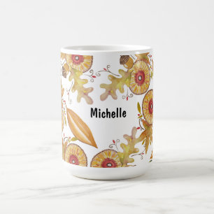 Taza De Café Ilustración en acuarela de tono otoñal de bellota 