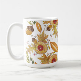 Taza De Café Ilustración en acuarela de tono otoñal de bellota